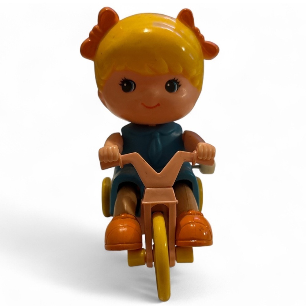 Vintage 1979 Tomy Girl On Tricycle Wind Up Toy Kid Made In Tawing Not Working